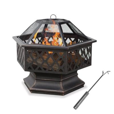 China SEJR Stocked 24 Inch Bronze Steel Hexagon Fire Pit Deep Bowl Outdoor Indoor Wood Burning Garden for sale