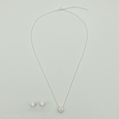 China Good OEM CLASSIC Design Fashion 925 Sterling Silver Round Diamond Necklace Earrings Jewelry Set for sale