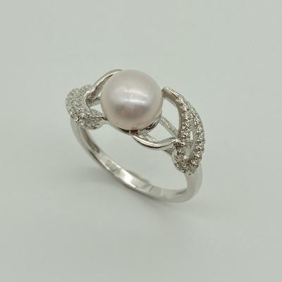 China Bling Anniversary 925 Sterling Silver White Gold Plating Manufacturer's CLASSIC Pearl Ring For Women for sale