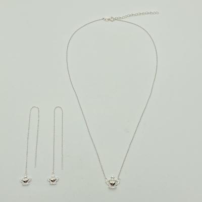 China Cute Factory Price Office 925 Sterling Silver Crown Necklace Earrings Cute Jewelry Set For Girlfriend for sale