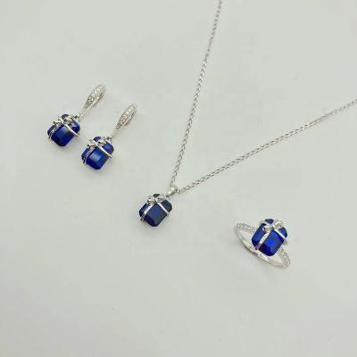 China Office Green Color Cute Top Selling Fashionable Gift Box Shape Diamond Necklace Earrings Ring Jewelry Set For Lady for sale