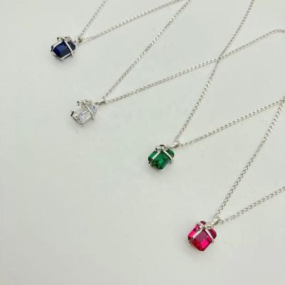 China Rose Shape Blue Green Pendant Necklace Clear Color Gift Box 2022 Selling Cute Jewelry 3A Hot Fine Gorgeous Zircon For Women for sale