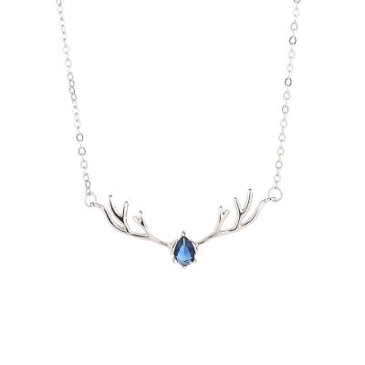 China 2022 FASHIONABLE Hot Sale S925 Sterling Silver Japanese And Korean Style Diamond Zircon Antlers A Deer With Your Collarbone Chain For Girl for sale