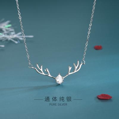 China FASHIONABLE ready to ship S925 Sterling Silver Japanese And Korean style Diamond Zircon Antlers A deer with your collarbone chain for girl for sale