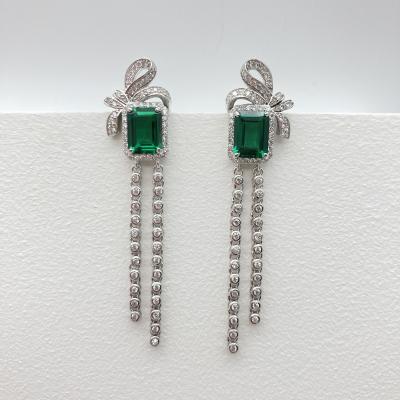 China Newest Design Classic 925 Sterling Silver 3A Gorgeous Zircon Green Color Diamond Tassel Eardrop Earrings for sale