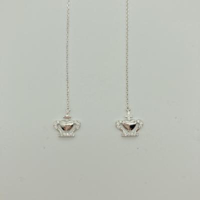 China 2022 New Design Vintage 925 Sterling Silver 3A Zircon Crown Shining Long Chain Pierced Eardrops For Girl for sale