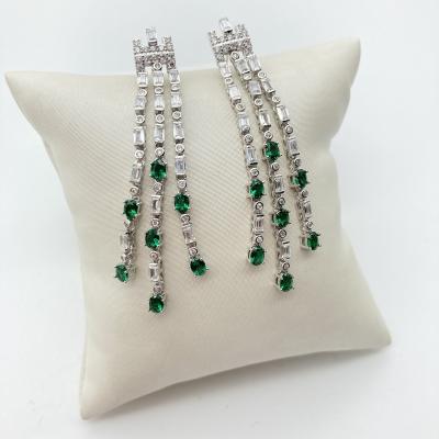 China Pretty Casual White Green Color Diamond Tassel Earrings For Girl Popular Design Gold Plating CLASSIC for sale