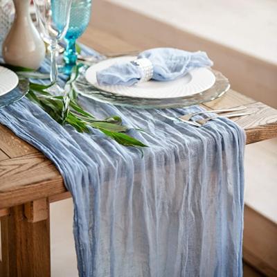 China Custom Cheap Beautiful Decoration Chiffon Crepe Gauze Cheesecloth Terracotta Polyester Table Runner For Wedding Party Birthday Decoration for sale