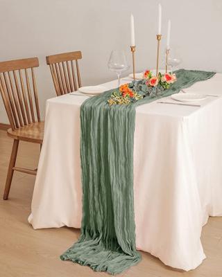 China Beautiful Decoration Sage Green Cheap Chiffon Gauze Cheesecloth Terracotta Polyester Table Runner For Wedding Party Birthday Decoration for sale