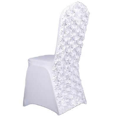 China White Jacquard Spandex Wholesale Rosette 3D Flower Chair Cover For Wedding Party Banquet Events Floral Chair Cover for sale