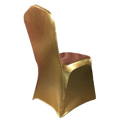 China Simple Wholesale Luxury Stretch Spandex Glod Aluminum Printing Chair Seat Covers For Wedding Party Banquet Dining for sale