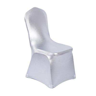 China Simple Wholesale Luxury Stretch Spandex Glod Aluminum Printing Chair Seat Covers For Wedding Party Banquet Dining for sale