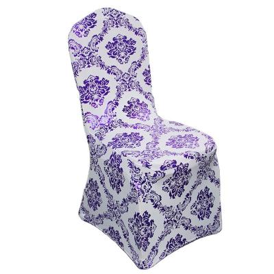 China Simple Wholesale Luxury Stretch Spandex Glod Aluminum Printing Chair Seat Covers For Wedding Party Banquet Dining for sale