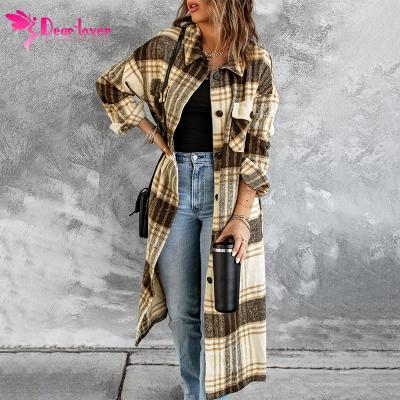 China 2021 Fashion Abrigo Largo Coats For Ladies Single Breasted Anti-Wrinkle Buttoned Long Plaid Shirt Coat for sale