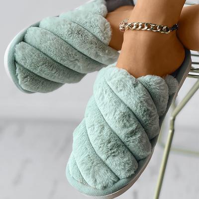 China 2022 Anti-Static Indoor Warm Casual House Shoes Comfortable Furry Women's Faux Fur Slider Home Slippers For Women for sale