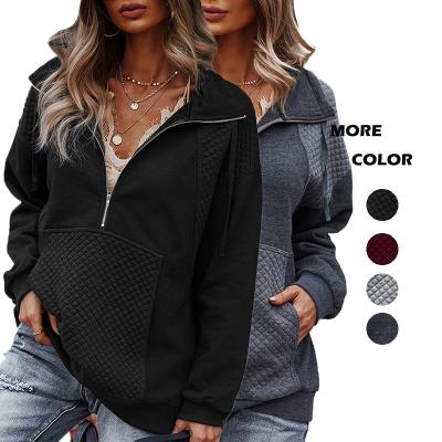 China Anti-Wrinkle Wholesale Streetwear Sweatshirts Women Half Quilted Zipper Pullover Patch Zipper Sweatshirt for sale