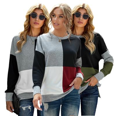 China 2021 Autumn Clothing Anti-wrinkle For Women Color Block Sweaters Long Sleeve Crewneck Ladies Sweatshirt for sale