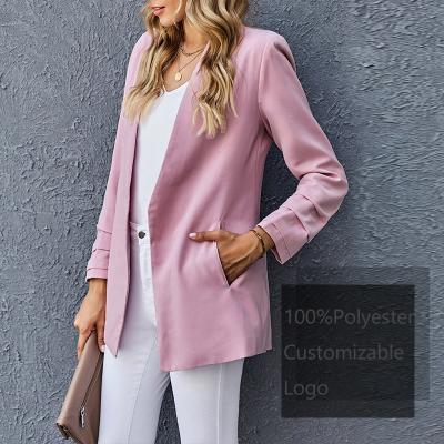 China Anti-wrinkle custom fashion ladies formal blazers and coats woman tuxedo uptown girl pocketed women's suits and tuxedo for sale