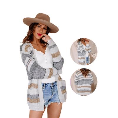 China 2021 Hot Popular Long Sleeve Colorblock Front Sweater Cardigan Women Fall Anti-Shrink Open Coats for sale