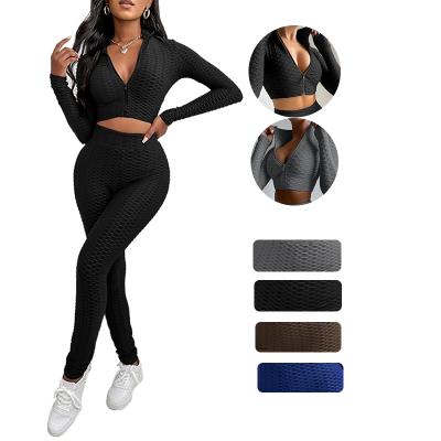 China New Breathable Stylish Custom Two Piece Crop Top And Waist Yoga Jogger Sweatsuit Tracksuit Top Set For Woman for sale