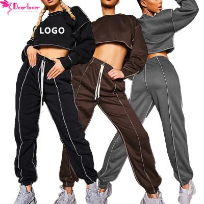 China Custom Logo Fashion Womens Outfits Clothing Long Sleeve Crop Top Womens Tracksuit Pants Two Piece Set QUICK DRY for sale