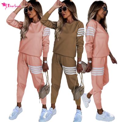 China Wholesale Latest Common Wear Long Sleeve Top Sweatsuit Breathable Set Stripe Women Tracksuit With Side for sale