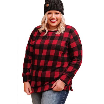 China 2021 New Styliash Christmas Viable Plaid Printing Long Sleeve Sweater Plus Size Top for sale