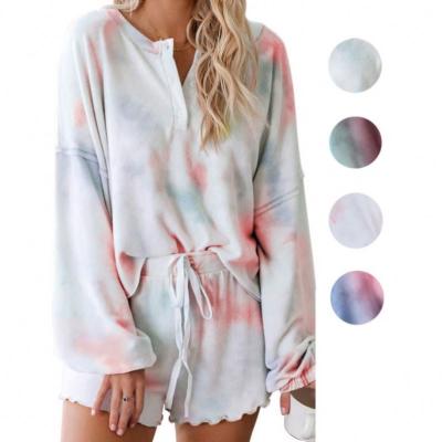 China Fashion New Pattern Breathable Comfortable Sleepwear Multi Color Tie Dye Women Pajamas Knit Nighty Wear for sale