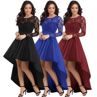 China High Quality Breathable Fashion Long Sleeve Lace Up Satin Maxi Evening Prom Party Dress High Low Women for sale