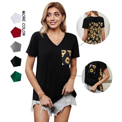 China 2021 Anti-wrinkle fashion summer short sleeve wholesale leopard printed casual t-shirt splicing women for sale