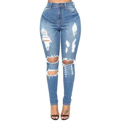 China Breathable Custom Jeans Slim Denim Distressed Skinny High Waist Ripped Jeans For Women for sale