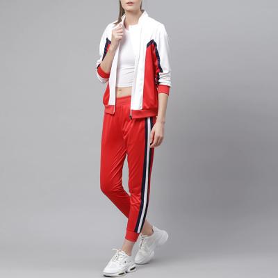 China New Design Breathable Zipper Stand Collar Color Blocked Shiny Women Sweatsuit Basketball Jacket Polyester Quick Dry Sets for sale