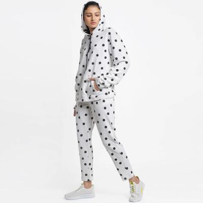 China Full Dot Printed Polka Dot Printed Tracksuit Women Breathable Sweatsuit Full Zipper Drawstring Closure Pants Two Pockets Fits Two Piece for sale