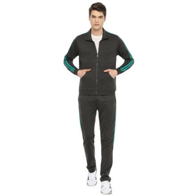 China Cheap Price Side Stripes Breathable Gray Mens Tech Sweatsuits Dark Zip Up Jacket Matching Tracksuit for sale