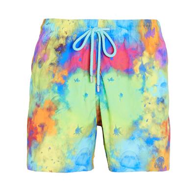 China Free Shipping Fast Shipping Men's Swimwear Anti-Wrinkle Production Anti-Wrinkle Hip Pocket 100% Polyester Tie Dye Printing Swim Shorts for sale