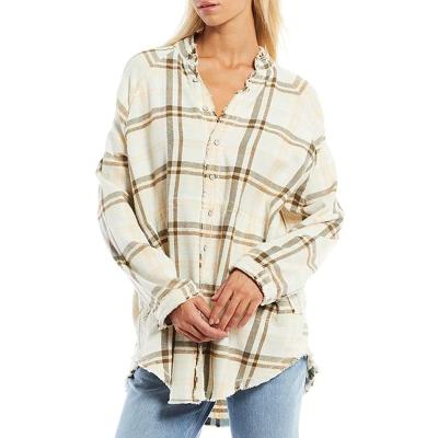 China Lady Summer Long Button Anti-Wrinkle Stitch Sleeve Cuff Plaid Neck Button Wholesale Front Soft Cotton Shirt elergant factory sale for sale