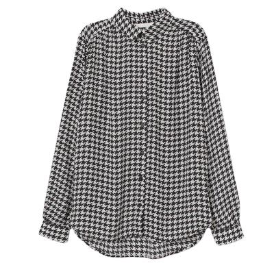 China Wholesale Competitive Price Women Turn Down Collar Anti Pilling Acute Anti Pilling Shirt All Over Houndstooth Button Up Shirts for sale