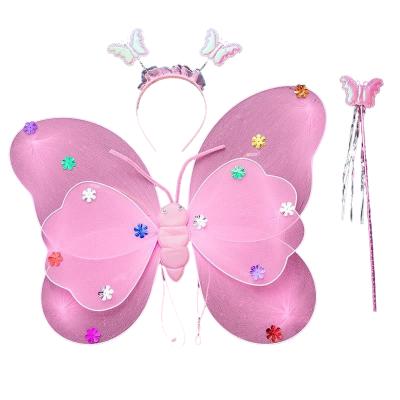 China 2021 New High Quality Chritmas Halloween New Years Led Light Wings With Tutu Skirt Girls Luminous Fairy Wings Costume Set Stage Props for sale