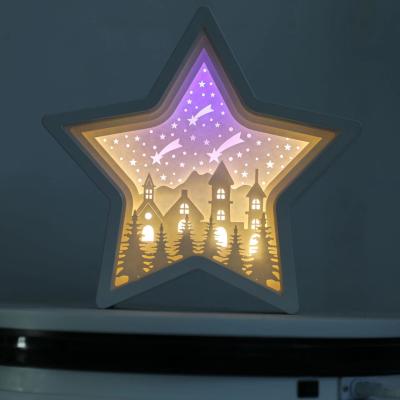 China Modern Creative Paper Cutting Star Frame 3D Night Diorama Light Box, Christmas Battery Operated Led Light for sale