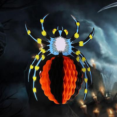 China Halloween Spider Halloween Decoration DIY Folding Spider Bat Parachute Honeycomb Ball 3D Halloween Black Paper Spider for sale