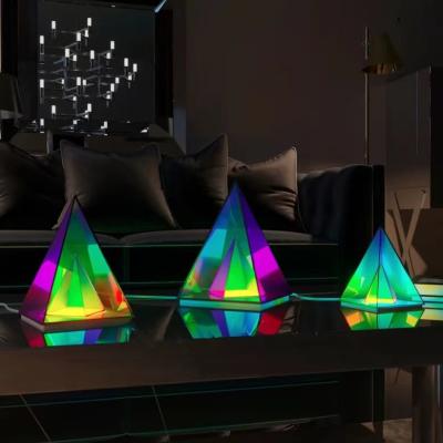 China Modern Popular Modern Bedroom Acrylic Bedside Light Triangle Pyramid Multicolor Led Night Lamp for sale