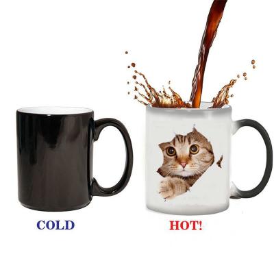 China 11oz Cat Heat Changing Ceramic Coffee Cup Viable Funny Heat Sensitive Color Changing Mug for sale