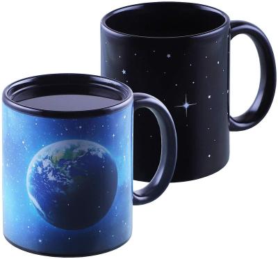 China 12oz Viable Color Coffee Mug Magic Mugs Heat Sensitive Earth Changing Ceramic Heat Sensitive Changing Blue Tea Mug for sale