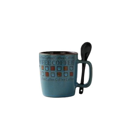 China Disposable Hand Painted Sublimation Four Colors Sublimation Ceramic Coffee Mug With Spoon In The Handle Creative Gift Mug for sale