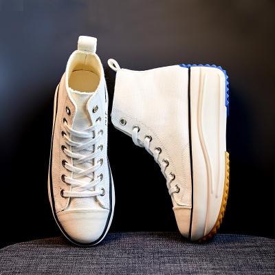 China Fashion Trend High Top Size Increasing White Canvas Casual Women Platform Sneaker Shoes for sale