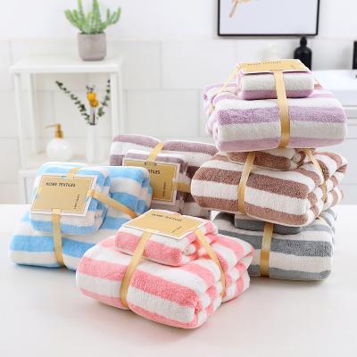 China Other Soft And Comfortable Super Absorbent Customizable Warp Knitted Cationic Coral Fleece Bath Towel Set for sale