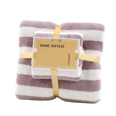 China Other Bath Coral Fleece Striped Towel Cationic Beauty Soft Strong Absorbent Salon Towel Home Hand Face Towel for sale