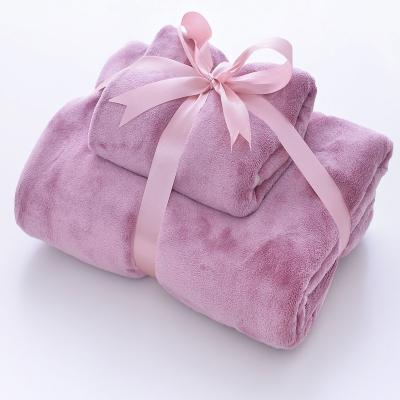 China Factory Direct Microfiber Hypoallergenic Coral Fleece Towel Set Soft Bath Towel Set Absorbent Face Towel Set for sale