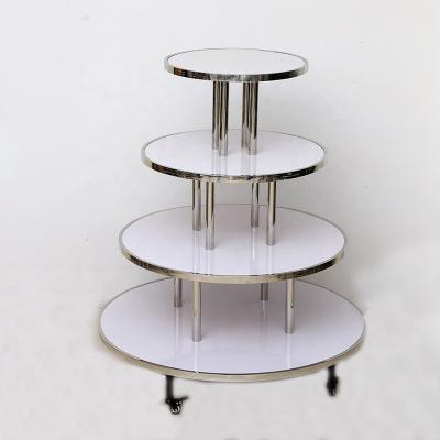 China Best Selling Clothes Round Wooden Display Stand Single Sided White Color Four Floor for sale