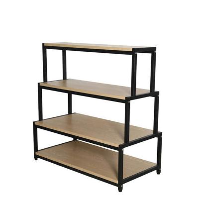 China Supermaerket display four-layer shoe display stand new steel wooden shoe display rack boutique supermarket sale display stand for sale